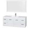 Amare 60 In. Single Glossy White Bathroom Vanity, Acrylic Resin Top, Integrated Sink, 58 In. Mirror