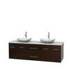 Centra 72 In. Double Vanity in Espresso with Solid SurfaceTop with White Carrera Sinks and No Mirror