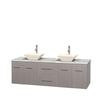 Centra 72 In. Double Vanity in Gray Oak with White Carrera Top with Bone Porcelain Sinks and No Mirror