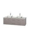 Centra 72 In. Double Vanity in Gray Oak with White Carrera Top with White Porcelain Sinks and No Mirror