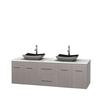 Centra 72 In. Double Vanity in Gray Oak with White Carrera Top with Black Granite Sinks and No Mirror