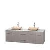 Centra 72 In. Double Vanity in Gray Oak with White Carrera Top with Ivory Sinks and No Mirror