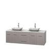Centra 72 In. Double Vanity in Gray Oak with White Carrera Top with White Carrera Sinks and No Mirror