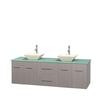 Centra 72 In. Double Vanity in Gray Oak with Green Glass Top with Bone Porcelain Sinks and No Mirror
