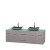 Centra 72 In. Double Vanity in Gray Oak with Green Glass Top with Black Granite Sinks and No Mirror