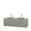 Centra 72 In. Double Vanity in Gray Oak with Green Glass Top with Ivory Sinks and No Mirror