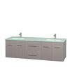 Centra 72 In. Double Vanity in Gray Oak with Green Glass Top with Square Sinks and No Mirror