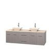 Centra 72 In. Double Vanity in Gray Oak with Ivory Marble Top with Bone Porcelain Sinks and No Mirror