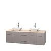 Centra 72 In. Double Vanity in Gray Oak with Ivory Marble Top with White Porcelain Sinks and No Mirror