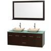 Centra 60 In. Double Vanity in Espresso with Green Glass Top with Ivory Sinks and 58 In. Mirror