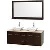 Centra 60 In. Double Vanity in Espresso with Ivory Marble Top with White Porcelain Sinks and 58 In. Mirror