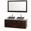 Centra 60 In. Double Vanity in Espresso with Ivory Marble Top with Black Granite Sinks and 58 In. Mirror