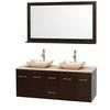 Centra 60 In. Double Vanity in Espresso with Ivory Marble Top with Ivory Sinks and 58 In. Mirror
