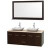 Centra 60 In. Double Vanity in Espresso with Ivory Marble Top with White Carrera Sinks and 58 In. Mirror