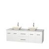 Centra 72 In. Double Vanity in White with Solid SurfaceTop with Bone Porcelain Sinks and No Mirror