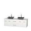 Centra 72 In. Double Vanity in White with Solid SurfaceTop with Black Granite Sinks and No Mirror