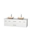 Centra 72 In. Double Vanity in White with Solid SurfaceTop with Ivory Sinks and No Mirror