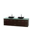 Centra 80 In. Double Vanity in Espresso with Green Glass Top with Black Granite Sinks and No Mirror