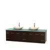 Centra 80 In. Double Vanity in Espresso with Green Glass Top with Ivory Sinks and No Mirror