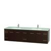 Centra 80 In. Double Vanity in Espresso with Green Glass Top with Square Sinks and No Mirror