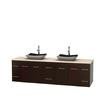 Centra 80 In. Double Vanity in Espresso with Ivory Marble Top with Black Granite Sinks and No Mirror