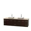 Centra 80 In. Double Vanity in Espresso with Ivory Marble Top with White Carrera Sinks and No Mirror