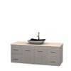 Centra 60 In. Single Vanity in Gray Oak with Ivory Marble Top with Black Granite Sink and No Mirror