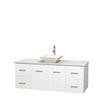 Centra 60 In. Single Vanity in White with White Carrera Top with Bone Porcelain Sink and No Mirror