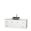Centra 60 In. Single Vanity in White with White Carrera Top with Black Granite Sink and No Mirror