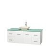 Centra 60 In. Single Vanity in White with Green Glass Top with Bone Porcelain Sink and No Mirror