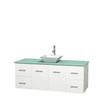Centra 60 In. Single Vanity in White with Green Glass Top with White Porcelain Sink and No Mirror