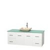 Centra 60 In. Single Vanity in White with Green Glass Top with Ivory Sink and No Mirror