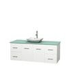 Centra 60 In. Single Vanity in White with Green Glass Top with White Carrera Sink and No Mirror