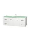 Centra 60 In. Single Vanity in White with Green Glass Top with Square Sink and No Mirror