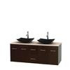 Centra 60 In. Double Vanity in Espresso with Ivory Marble Top with Black Granite Sinks and No Mirror