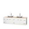Centra 80 In. Double Vanity in White with Ivory Marble Top with White Carrera Sinks and No Mirror