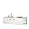 Centra 80 In. Double Vanity in White with Solid SurfaceTop with Ivory Sinks and No Mirror