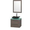 Amare 24 In. Single Grey Oak Bathroom Vanity, Green Glass Top, Black Granite Sink, 24 In. Mirror