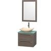 Amare 24 In. Single Grey Oak Bathroom Vanity, Green Glass Top, Ivory Marble Sink, 24 In. Mirror