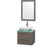 Amare 24 In. Single Grey Oak Bathroom Vanity, Green Glass Top, White Carrera Sink, 24 In. Mirror