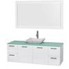 Amare 60 In. Single Glossy White Bathroom Vanity, Green Glass Top, White Carrera Sink, 58 In. Mirror