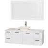Amare 60 In. Single Glossy White Bathroom Vanity, Solid SurfaceTop, Bone Porcelain Sink, 58 In. Mirror