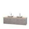 Centra 80 In. Double Vanity in Gray Oak with Ivory Marble Top with White Carrera Sinks and No Mirror
