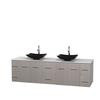 Centra 80 In. Double Vanity in Gray Oak with Solid SurfaceTop with Black Granite Sinks and No Mirror