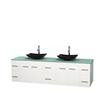 Centra 80 In. Double Vanity in White with Green Glass Top with Black Granite Sinks and No Mirror