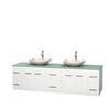 Centra 80 In. Double Vanity in White with Green Glass Top with Ivory Sinks and No Mirror