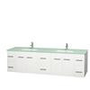 Centra 80 In. Double Vanity in White with Green Glass Top with Square Sinks and No Mirror