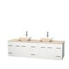 Centra 80 In. Double Vanity in White with Ivory Marble Top with Bone Porcelain Sinks and No Mirror