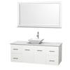 Centra 60 In. Single Vanity in White with White Carrera Top with White Porcelain Sink and 58 In. Mirror