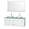 Centra 60 In. Double Vanity in White with Green Glass Top with White Porcelain Sinks and 58 In. Mirror